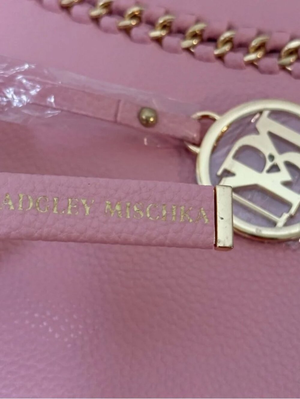Badgley Mischka Pink Decorative Gold Chain Tote NWT - Picture 2 of 9